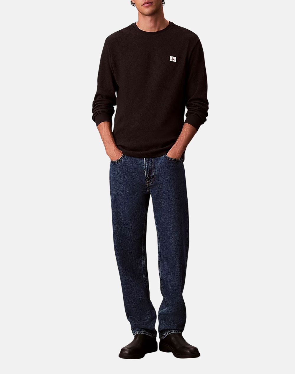 CALVIN KLEIN LS WAFFLE BADGE CREWNK TEE