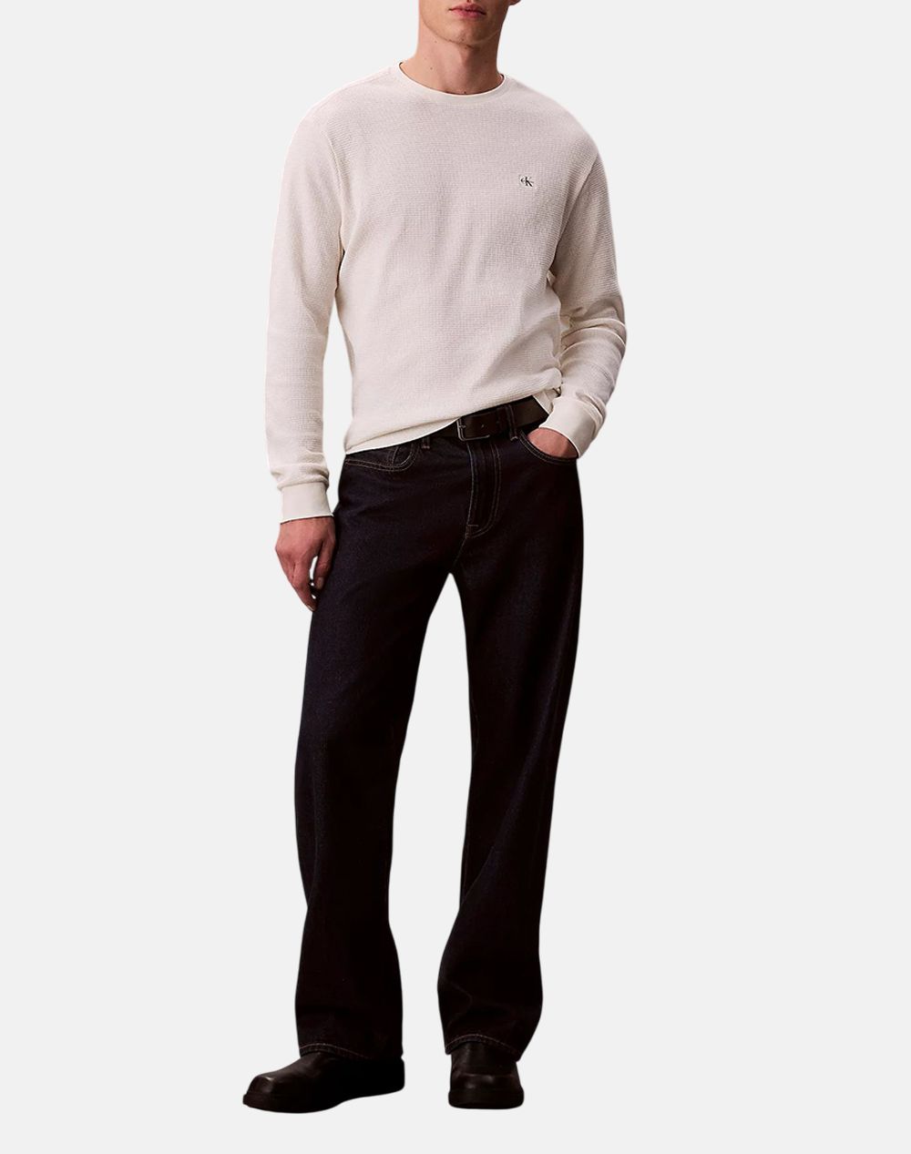 CALVIN KLEIN LS WAFFLE BADGE CREWNK TEE