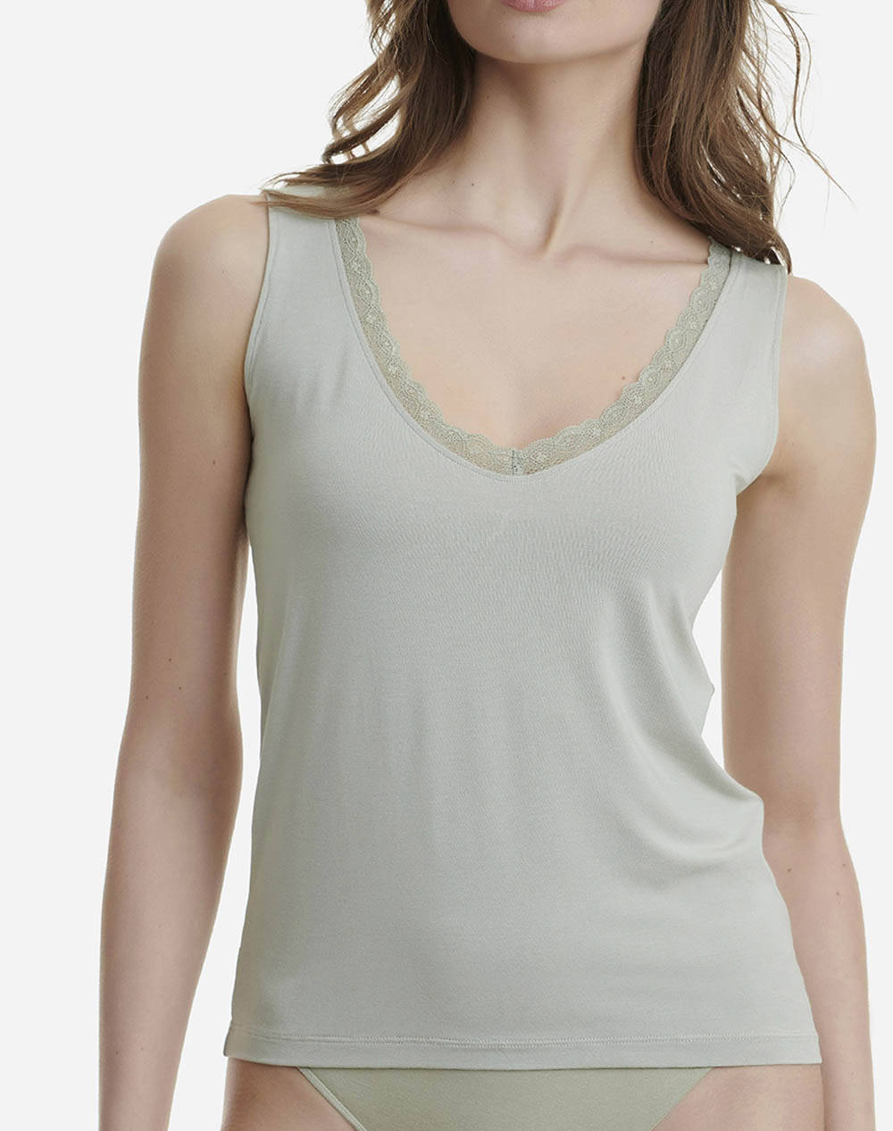 WALK DE DAMA V-NECK TOP CU BRETELE GROASE DANTELA/BAMBOO