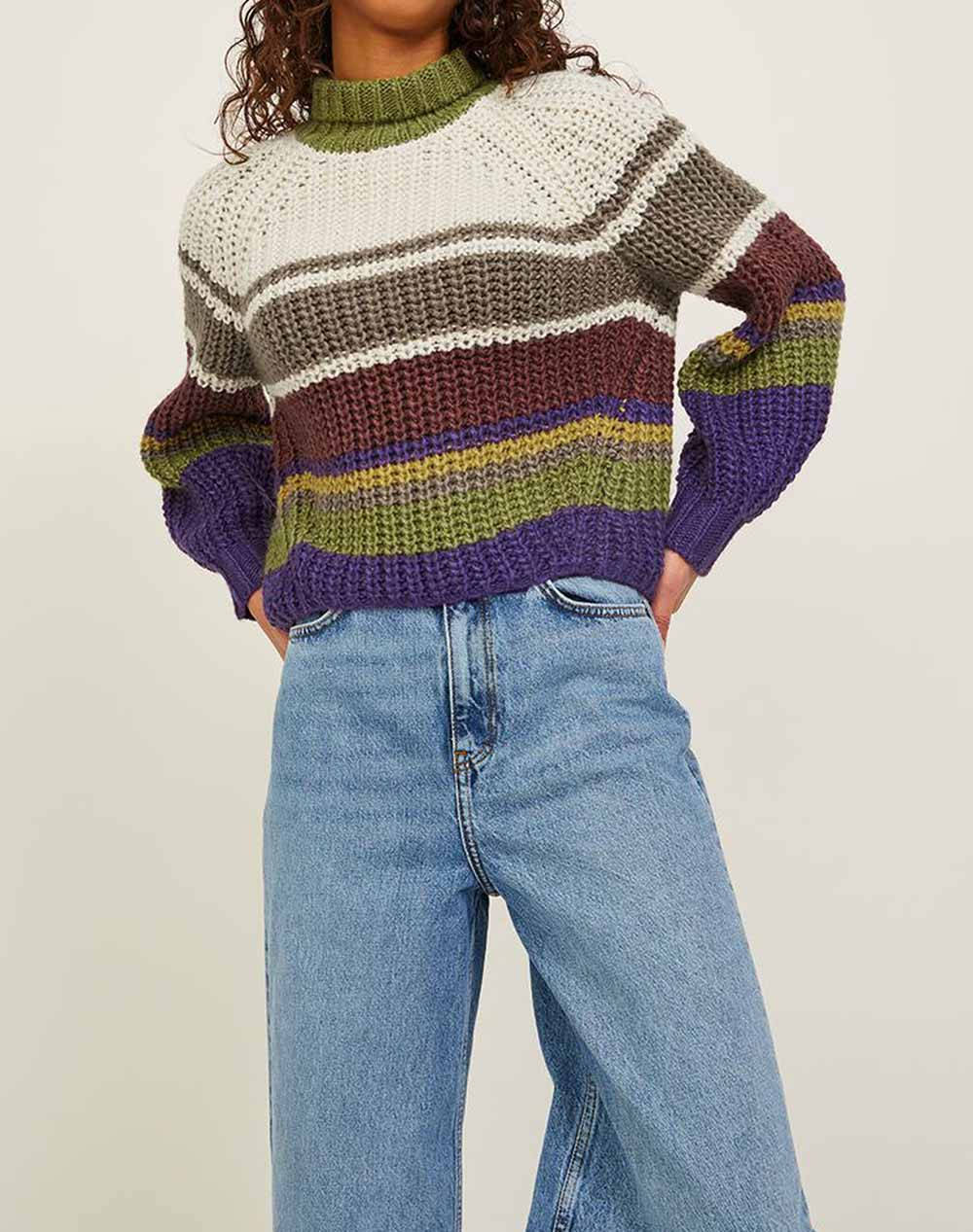 Jjxx jxkelvy chunky stripe high neck knit sn
