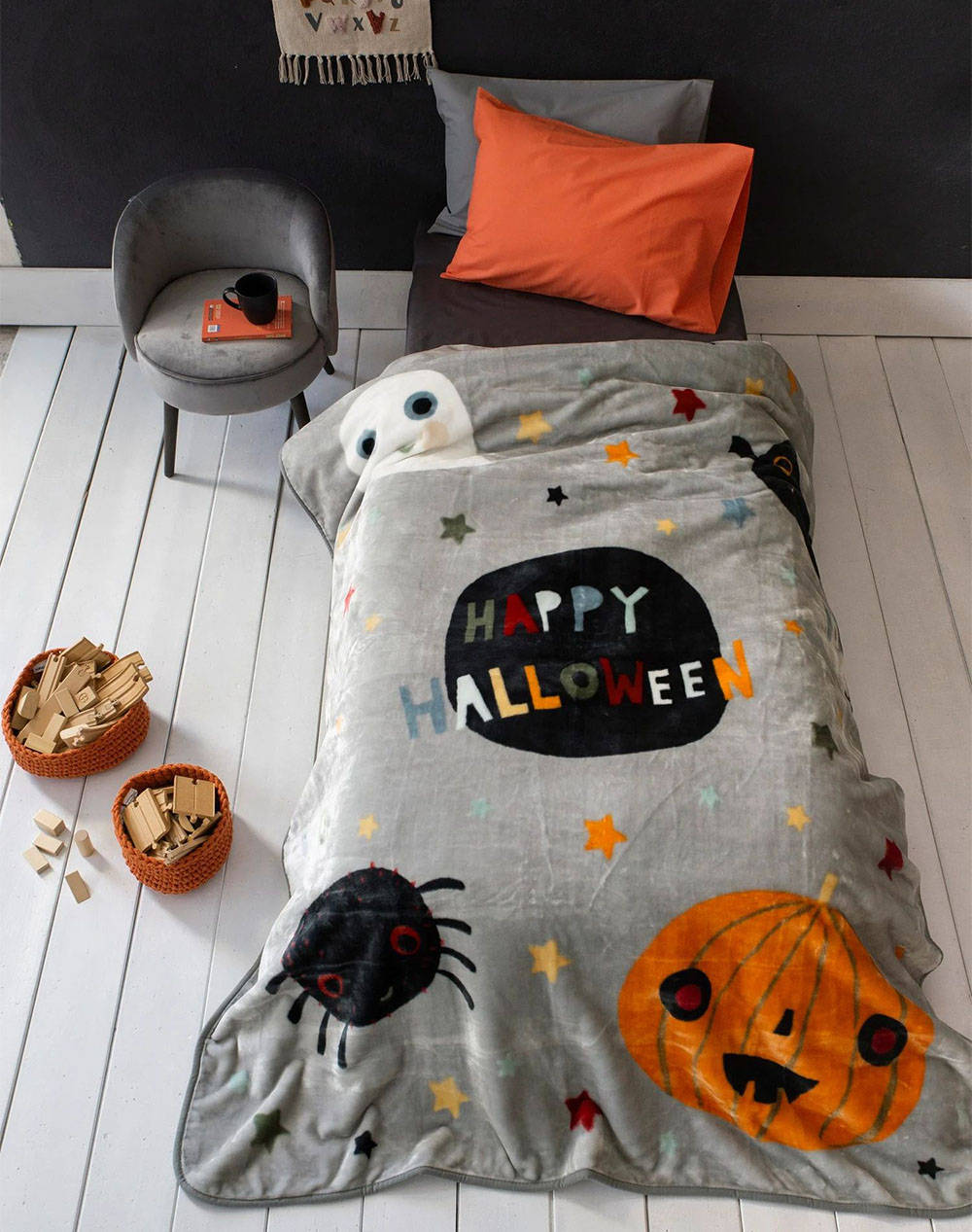 Nima patura catifelata - happy halloween (dimensiuni: 160 x 220 cm.)