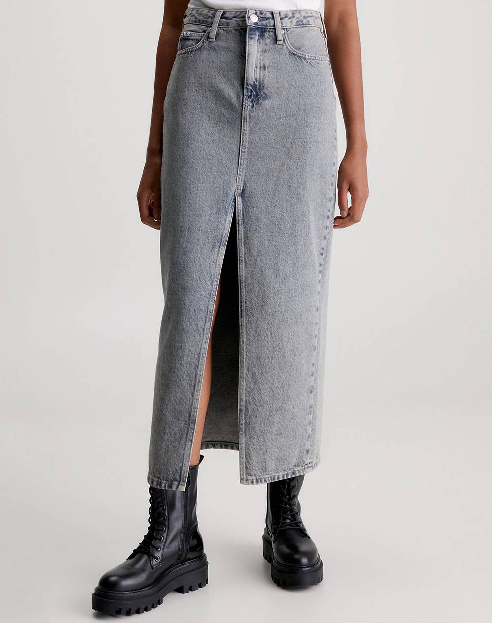 CALVIN KLEIN FRONT SPLIT MAXI DENIM SKIRT