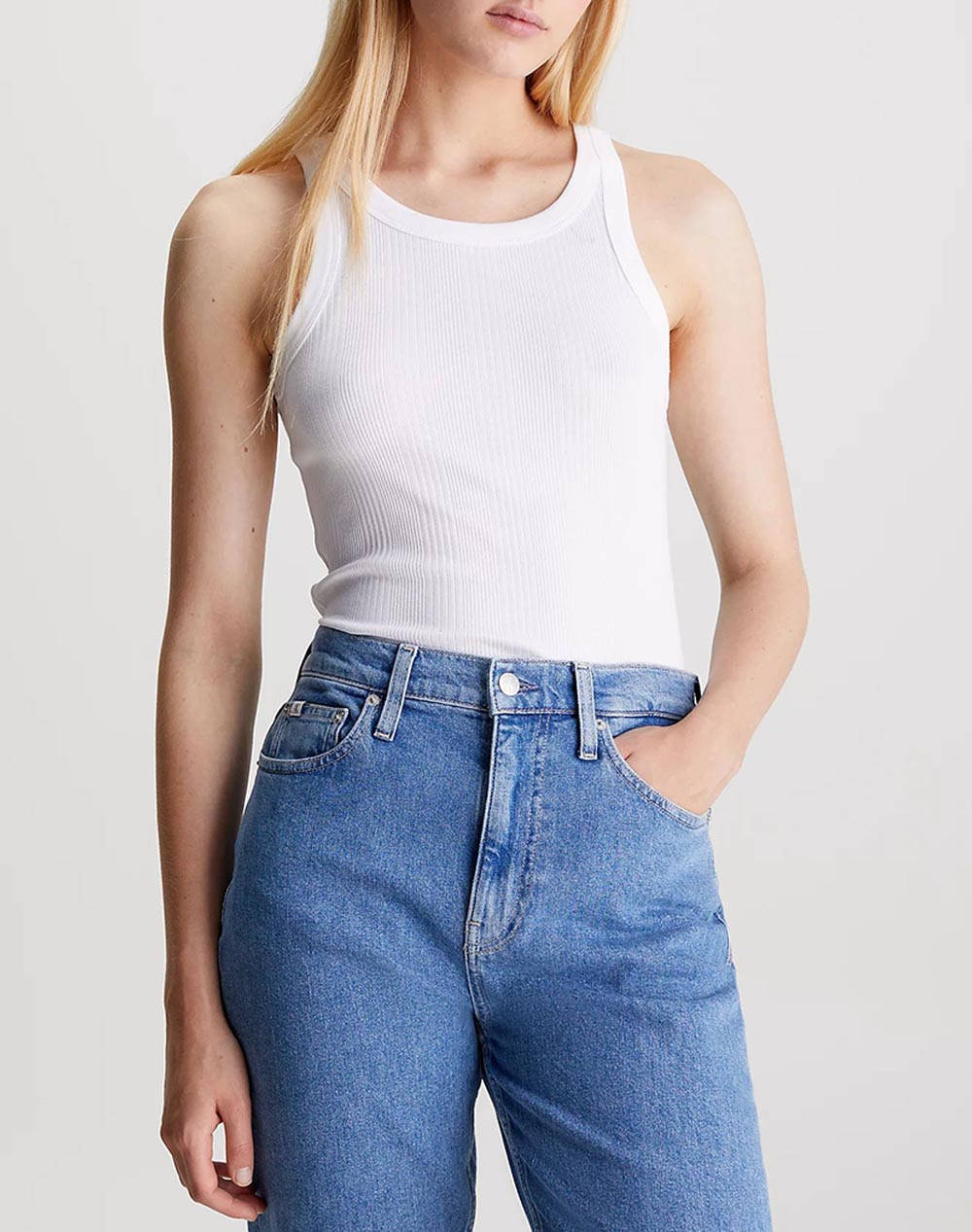 Calvin klein variegated rib woven tab tank