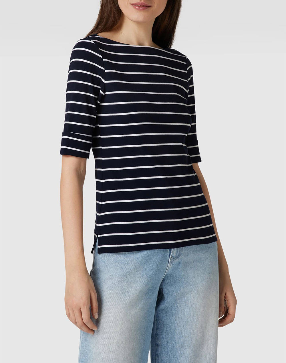 Lauren ralph lauren rfnd strtch 1x1 rib-elb slv bt nk top
