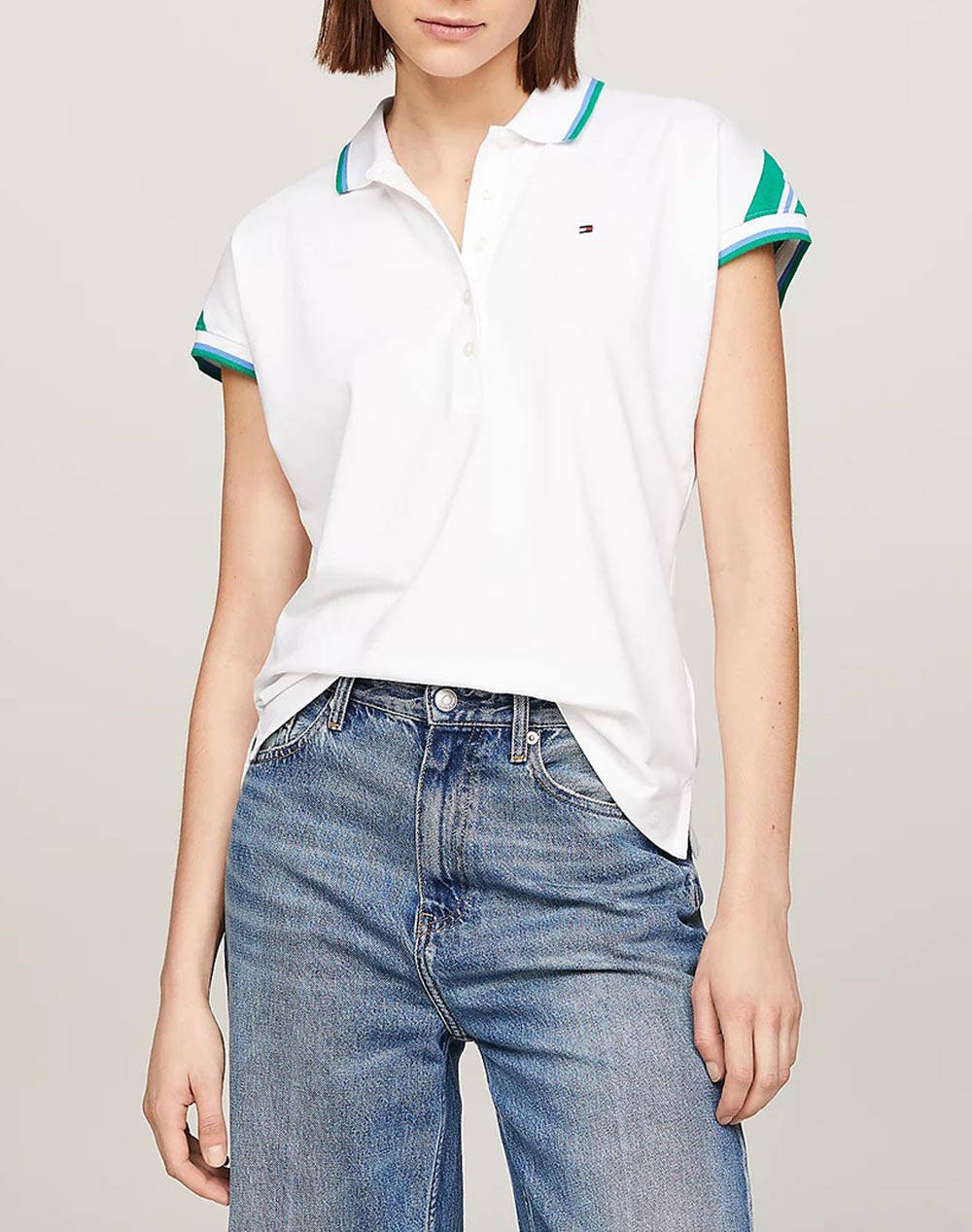Tommy hilfiger reg stripe slv polo cap sleeve