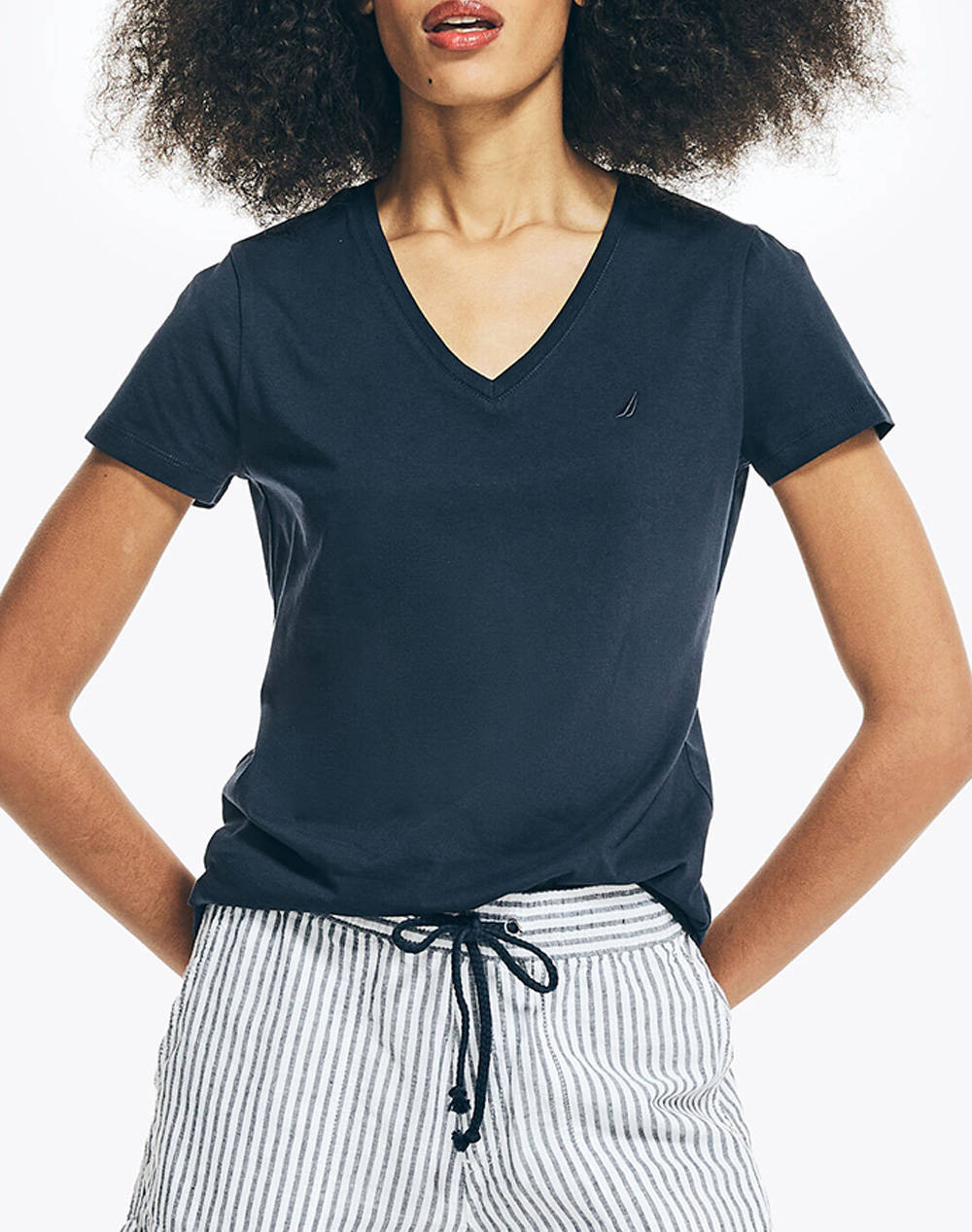 Nautica bluza t-shirt sustainable anchor cotton v-neck tee