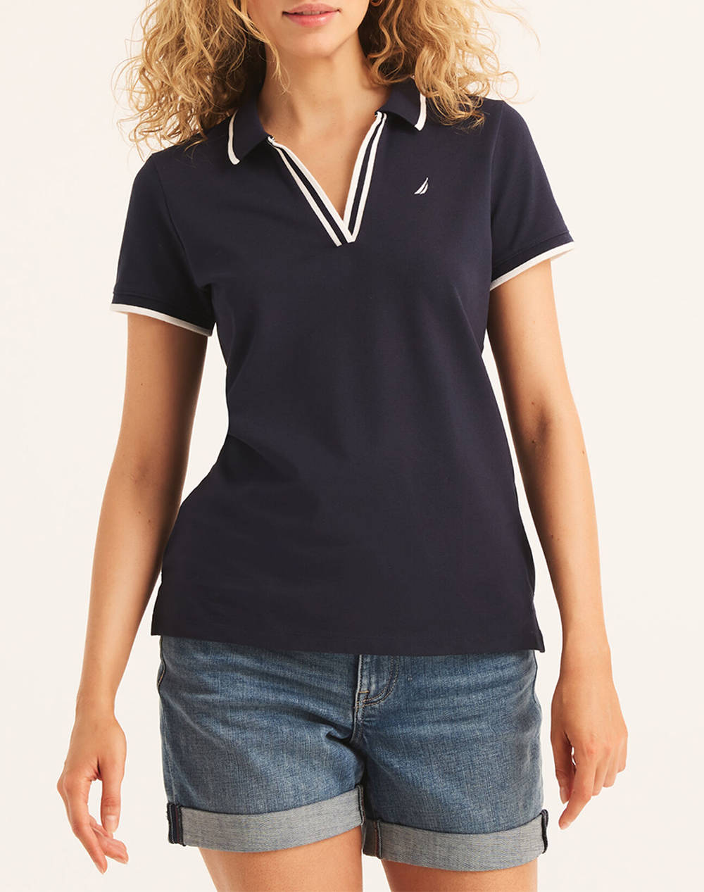 Nautica bluza polo km s/s tipped split neck ocean polo