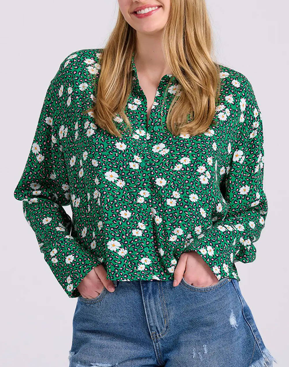 Funky buddha camasa de dama loose fit cu model all over