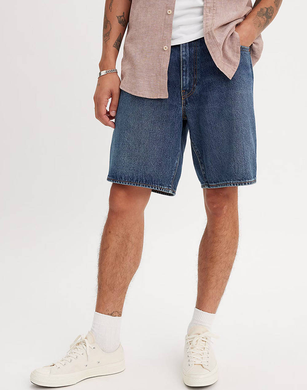 LEVIS 468 STAY LOOSE SHORTS DARK INDIGO - WORN IN