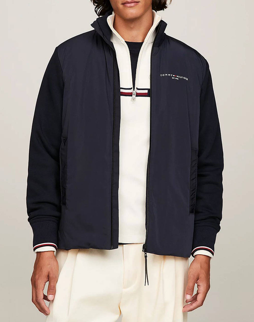 TOMMY HILFIGER TOMMY LOGO MIX MEDIA STAND ZIP