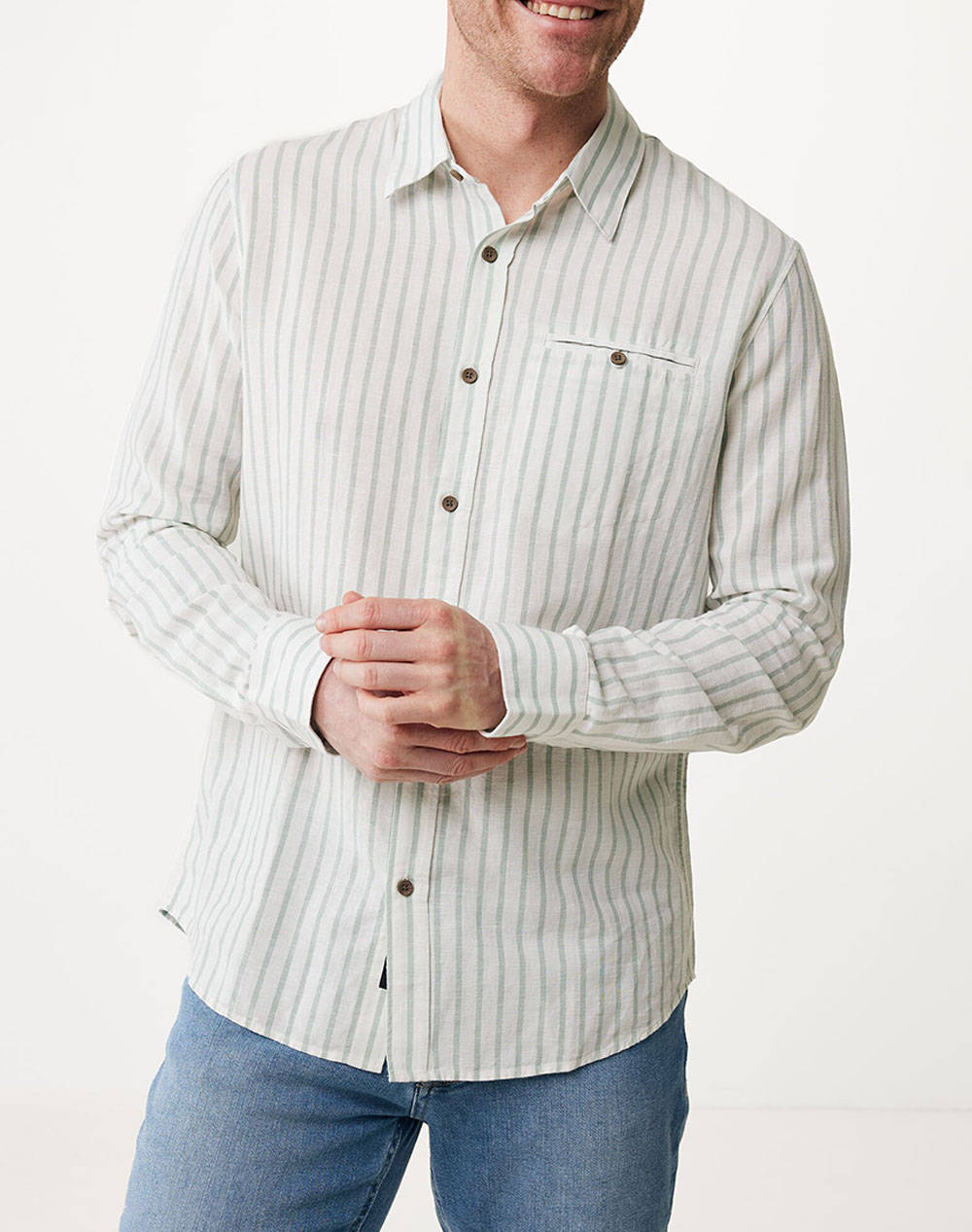 Mexx striped linen blend shirt with pocket ls