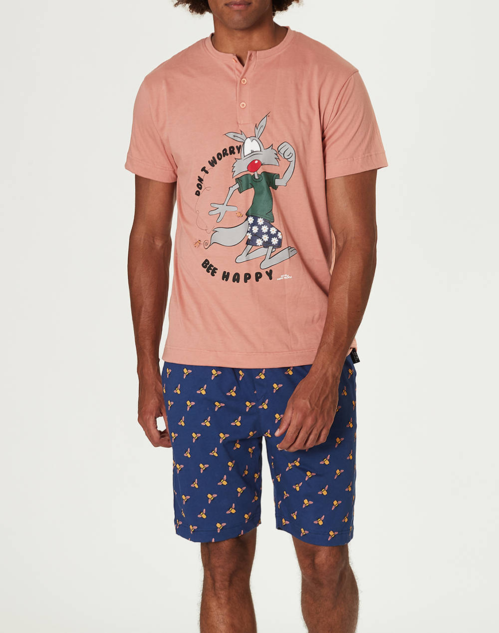 COTTONMANIA 5615 HAPPY PEOPLE PIJAMALE DE BARBATI -PANTALONI SCURTI BEE