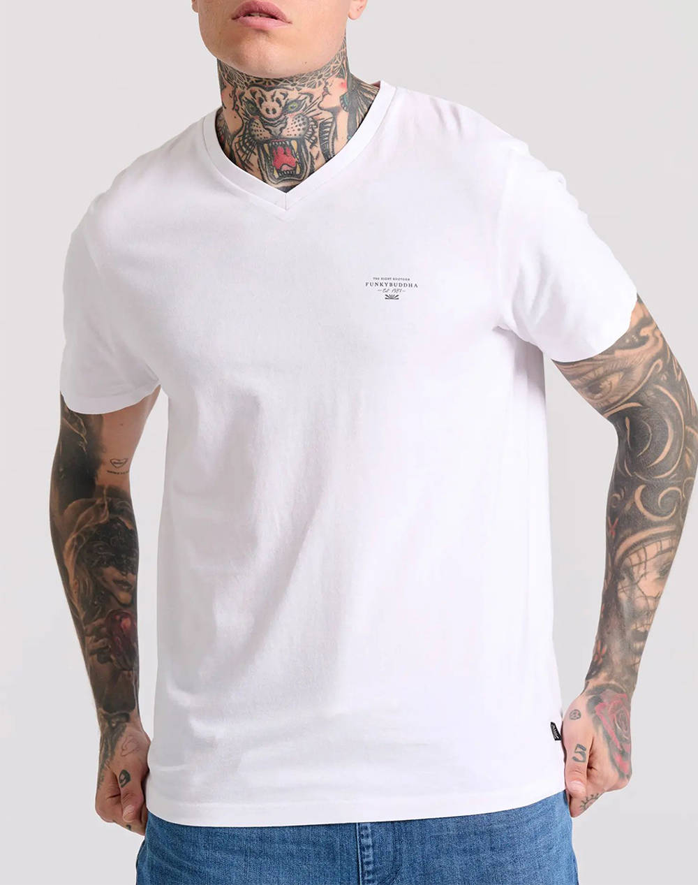 Funky buddha v-neck t-shirt cu logo pe piept
