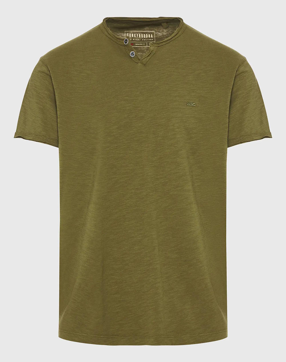 Funky buddha t-shirt cu guler henley si raw cuts - the essentials