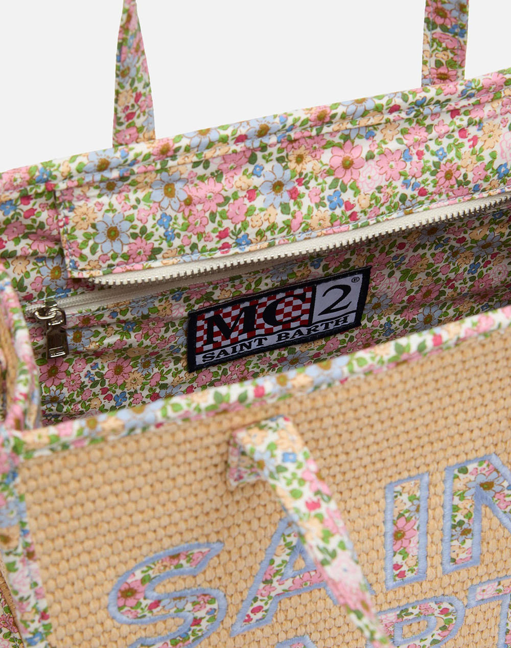 MC2 VIVIAN MID STRAW-STRAW HANDBAG WITH PIPING-11 PATCH FLORY 21 (Dimensiuni: 28 x 23 x 15cm.)
