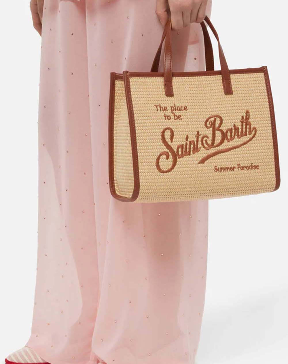 MC2 VIVIAN MID STRAW-STRAW HANDBAG WITH PIPING-1118 EMB (Dimensiuni: 28 x 23 x 15cm.)