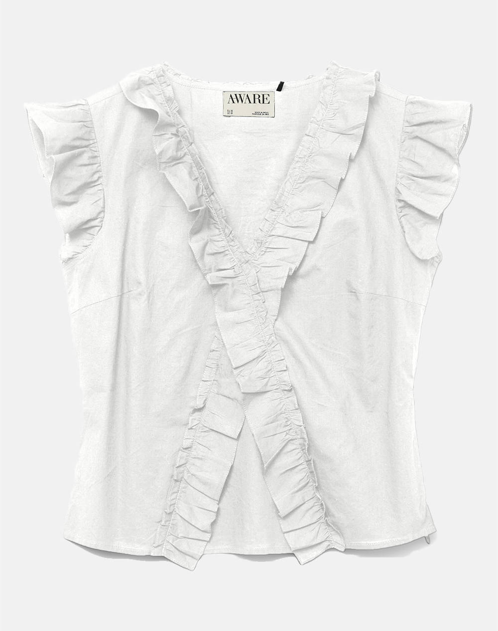 AWARE BY VERO MODA VMROXANNE SL V-NECK RUFFLE TOP VMA