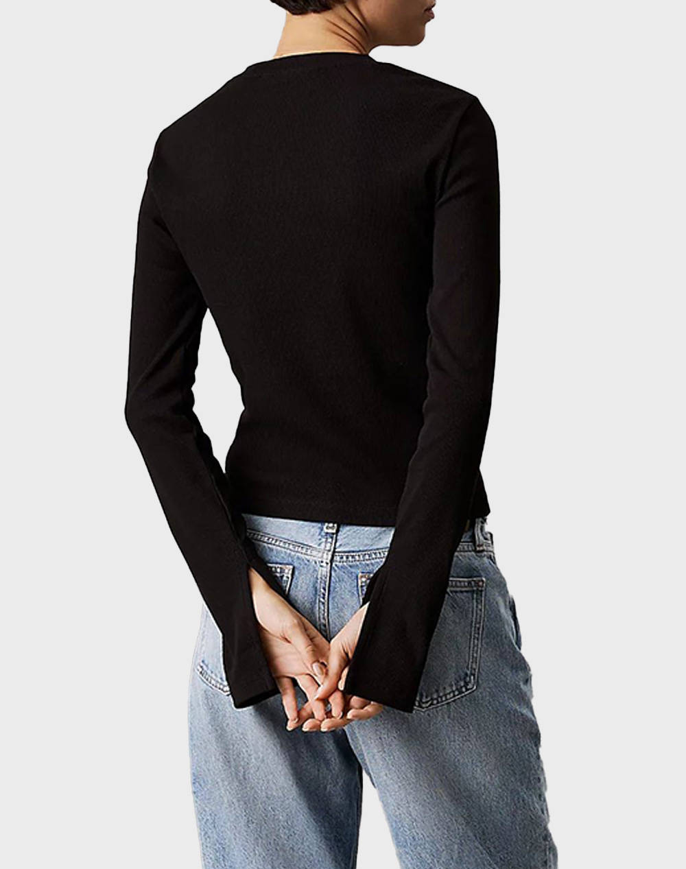 CALVIN KLEIN JEANS WOVEN LABEL RIB LS TOP