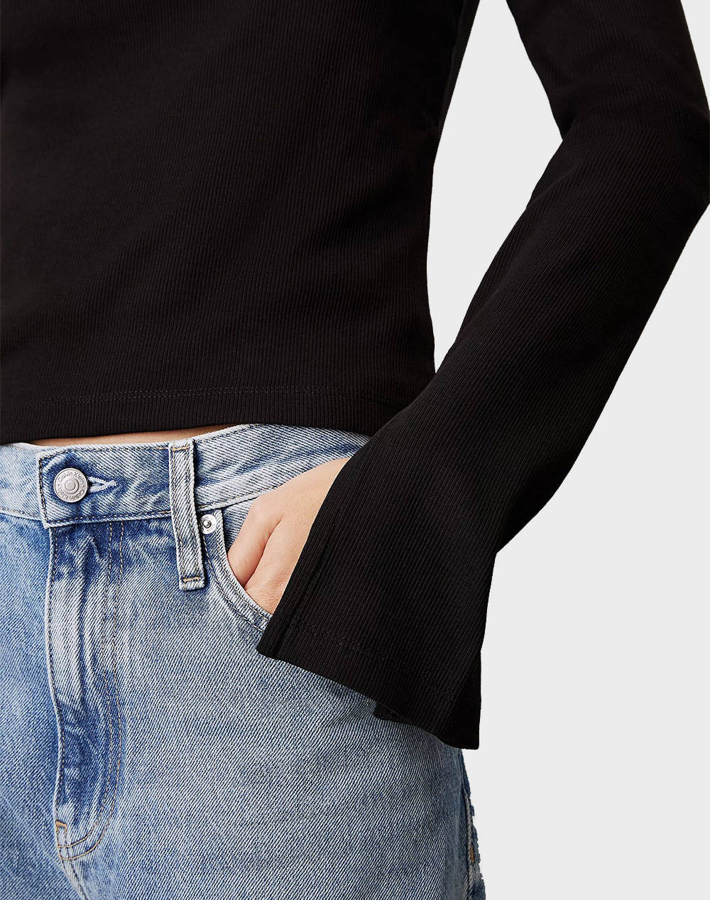 CALVIN KLEIN JEANS WOVEN LABEL RIB LS TOP