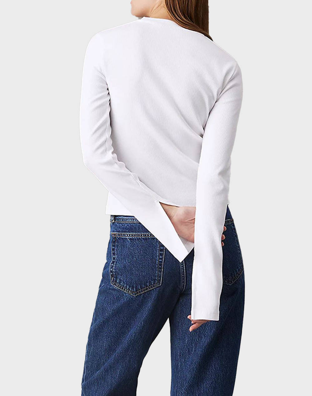 CALVIN KLEIN JEANS WOVEN LABEL RIB LS TOP