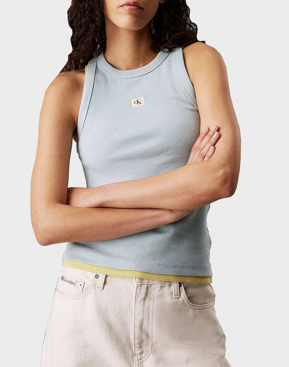CALVIN KLEIN JEANS WOVEN LABEL RIB TANK TOP