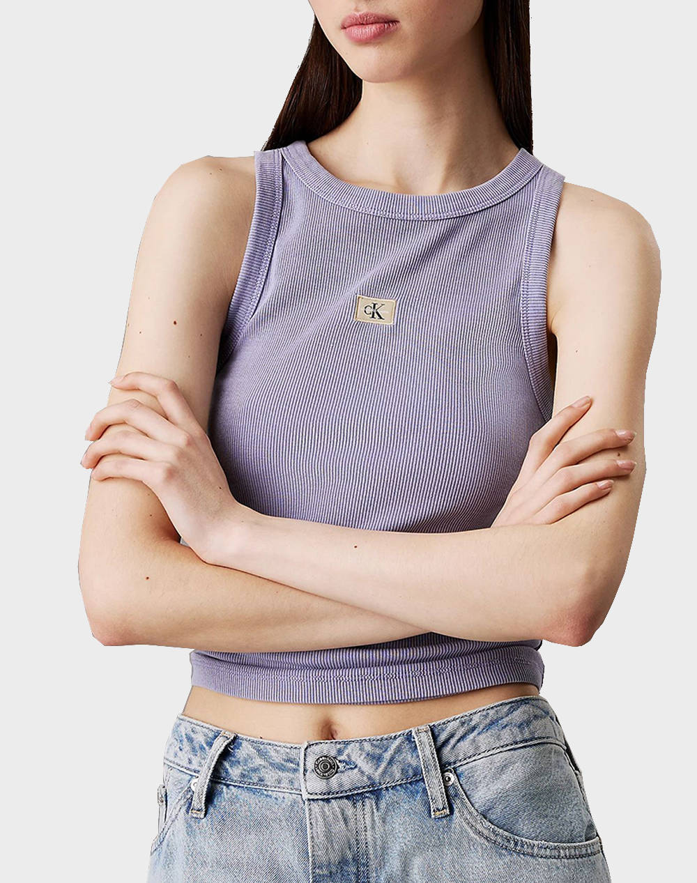 CALVIN KLEIN WASHED WOVEN LABEL RIB TANK TOP
