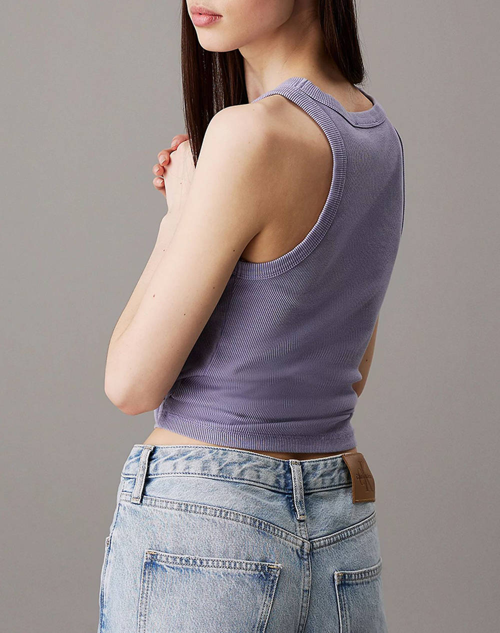 CALVIN KLEIN WASHED WOVEN LABEL RIB TANK TOP