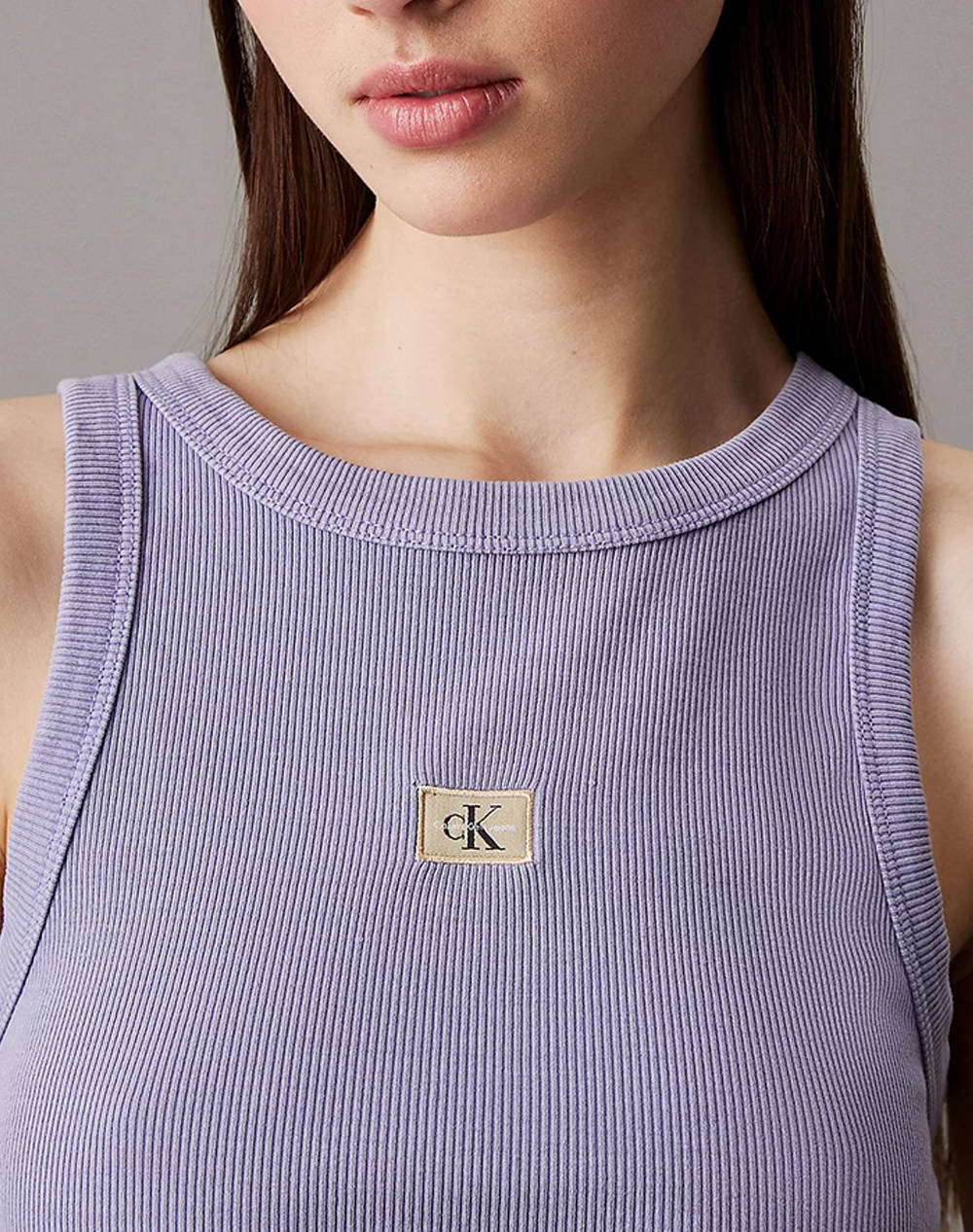 CALVIN KLEIN WASHED WOVEN LABEL RIB TANK TOP