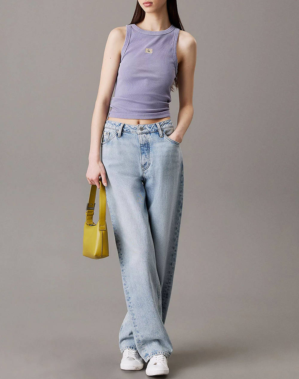 CALVIN KLEIN WASHED WOVEN LABEL RIB TANK TOP