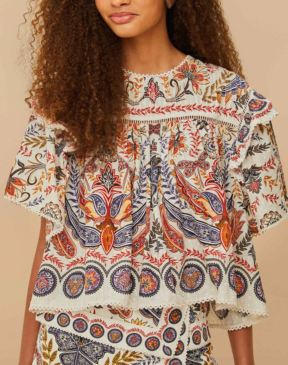 FARM RIO BOHO GLAM OFF-WHITE BLOUSE