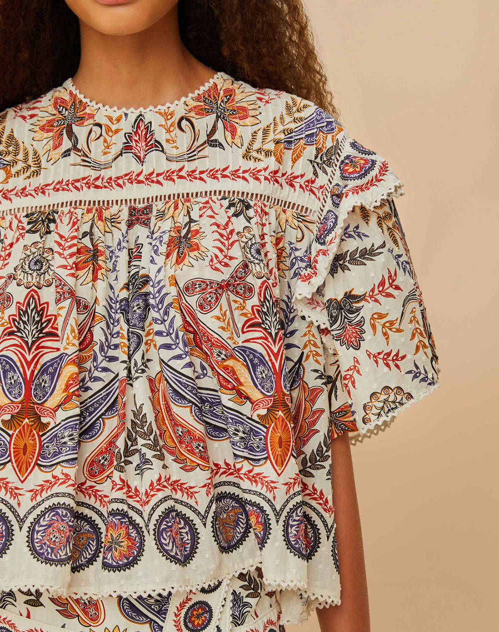 FARM RIO BOHO GLAM OFF-WHITE BLOUSE