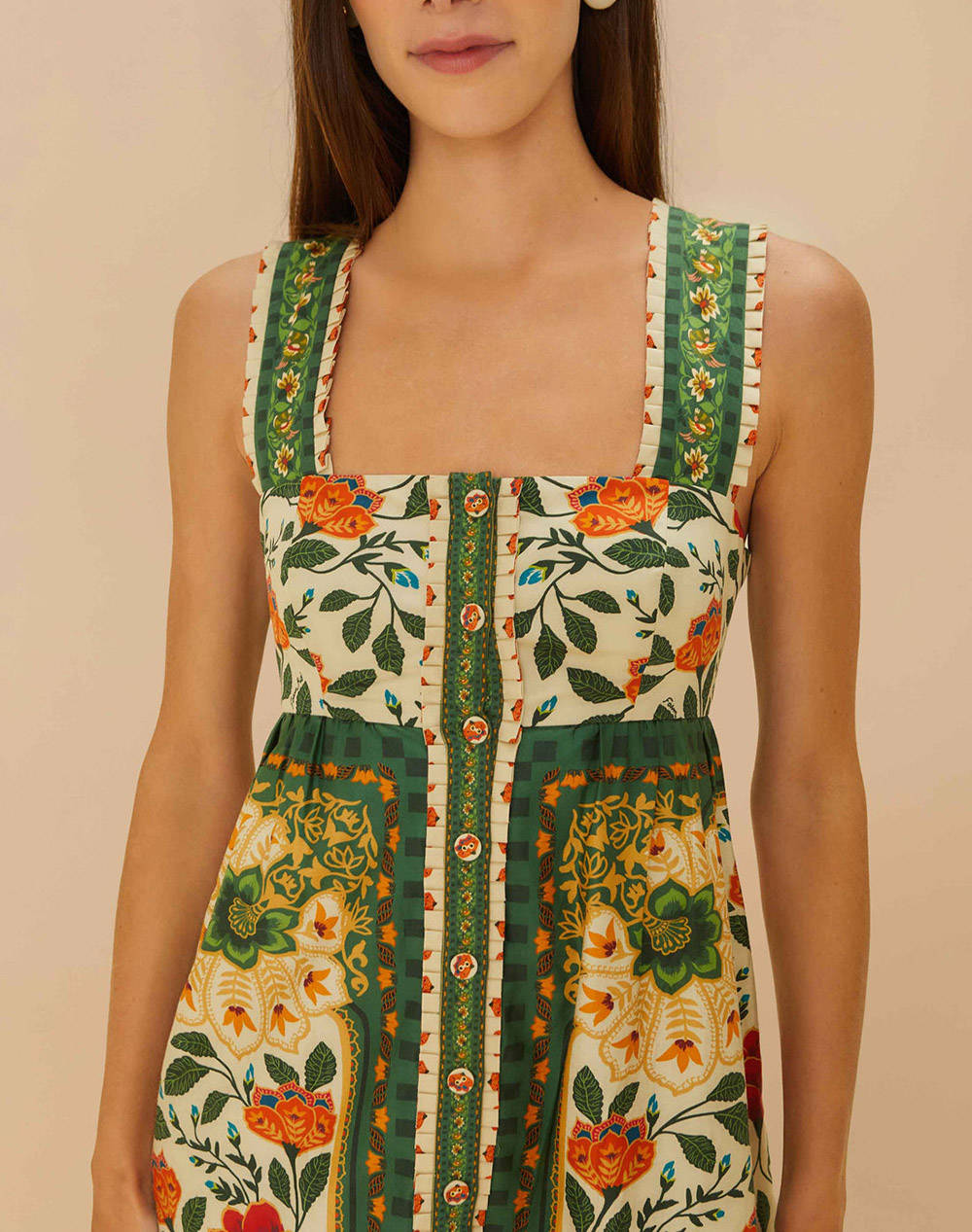 FARM RIO GARDEN TAPESTRY SAND MAXI DRESS