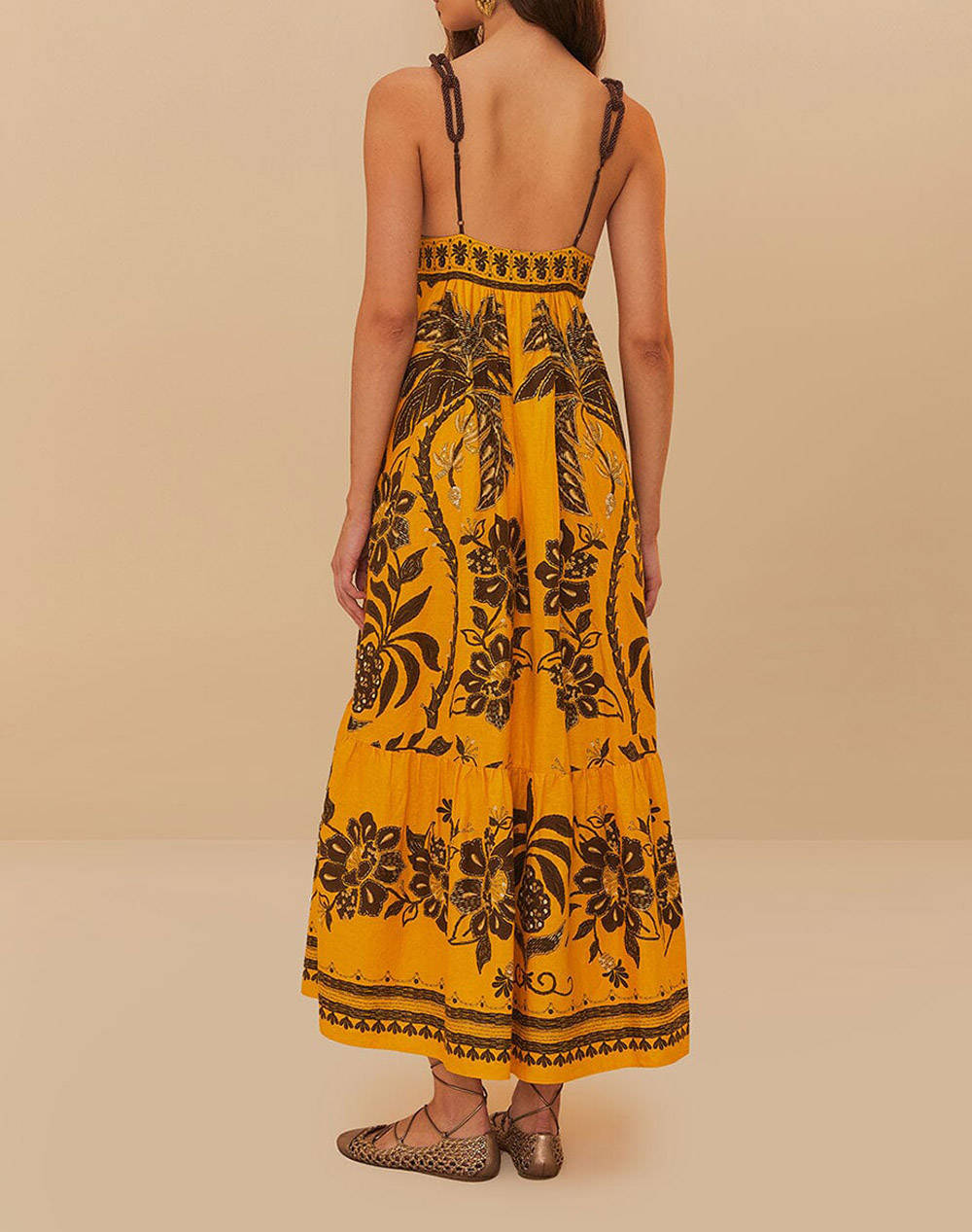 FARM RIO GOLDEN OASIS YELLOW SLEEVELESS MAXI DRESS