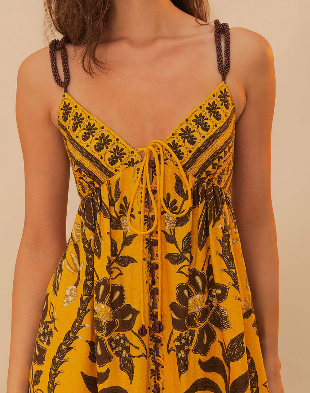 FARM RIO GOLDEN OASIS YELLOW SLEEVELESS MAXI DRESS