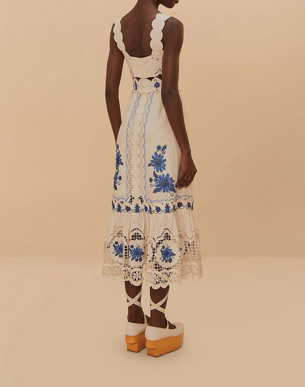 FARM RIO CROSS STITCH RICHELIEU SUNFLOWER OFF-WHITE MIDI DR