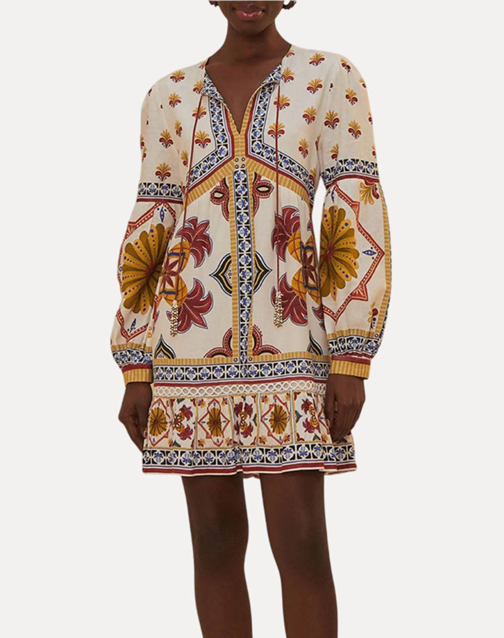 FARM RIO MARYS TILES OFF-WHITE MINI DRESS