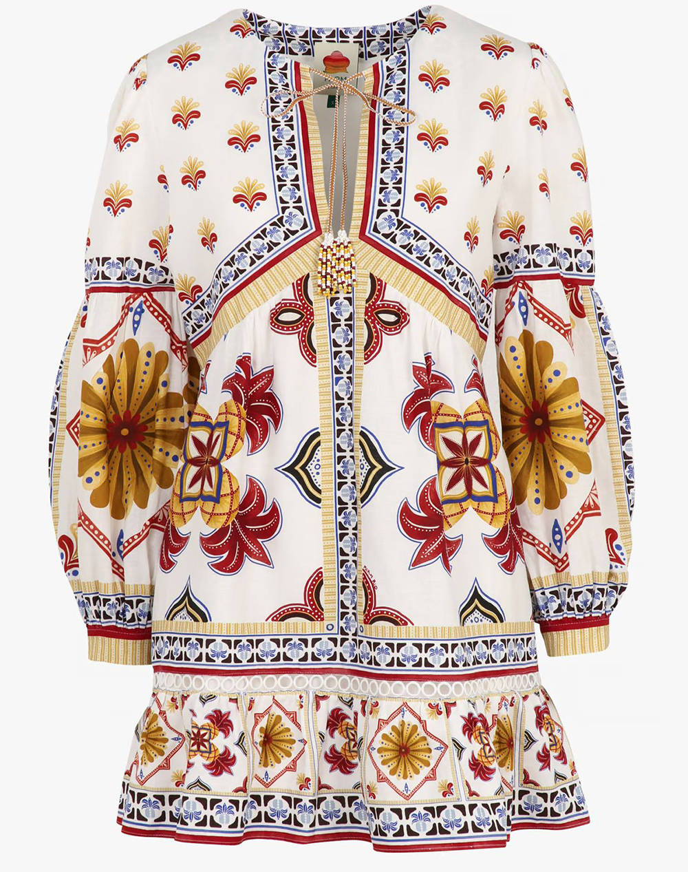 FARM RIO MARYS TILES OFF-WHITE MINI DRESS