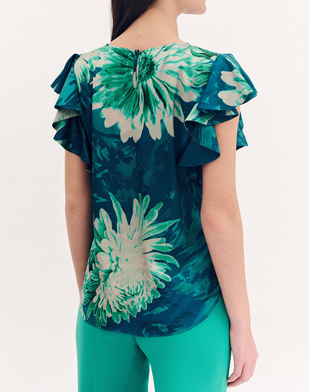 FOREL Bluza floral satin cu volane