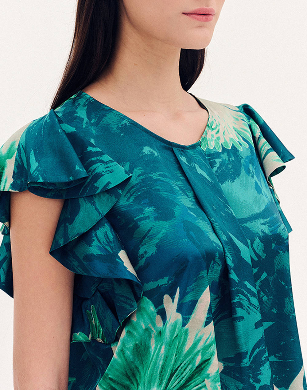 FOREL Bluza floral satin cu volane