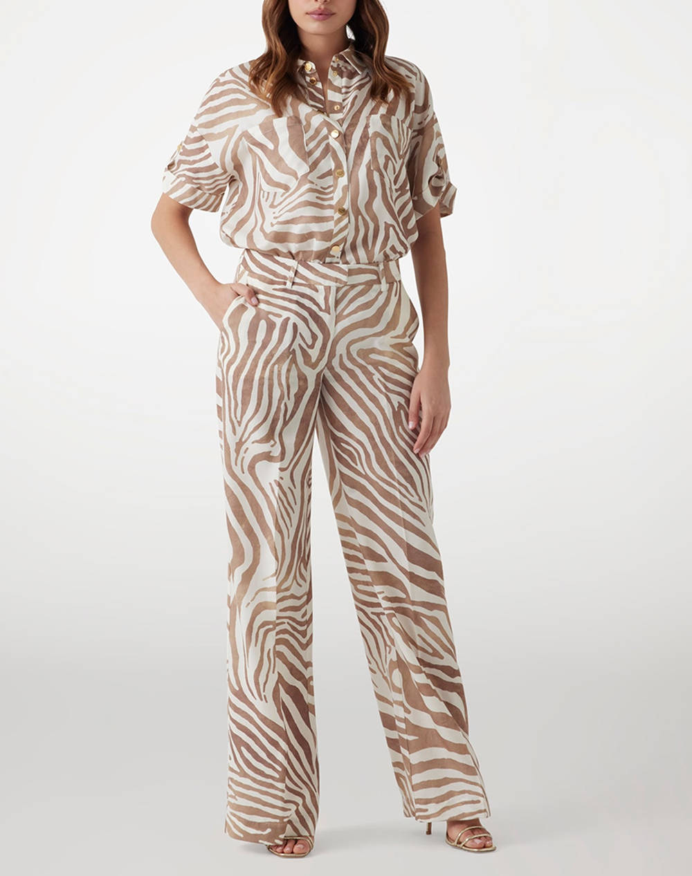 GUESS MARCIANO GISELLE STRAIGHT PAN - ECO TENCEL LINEN PRINTED PANTALONI DE DAMA