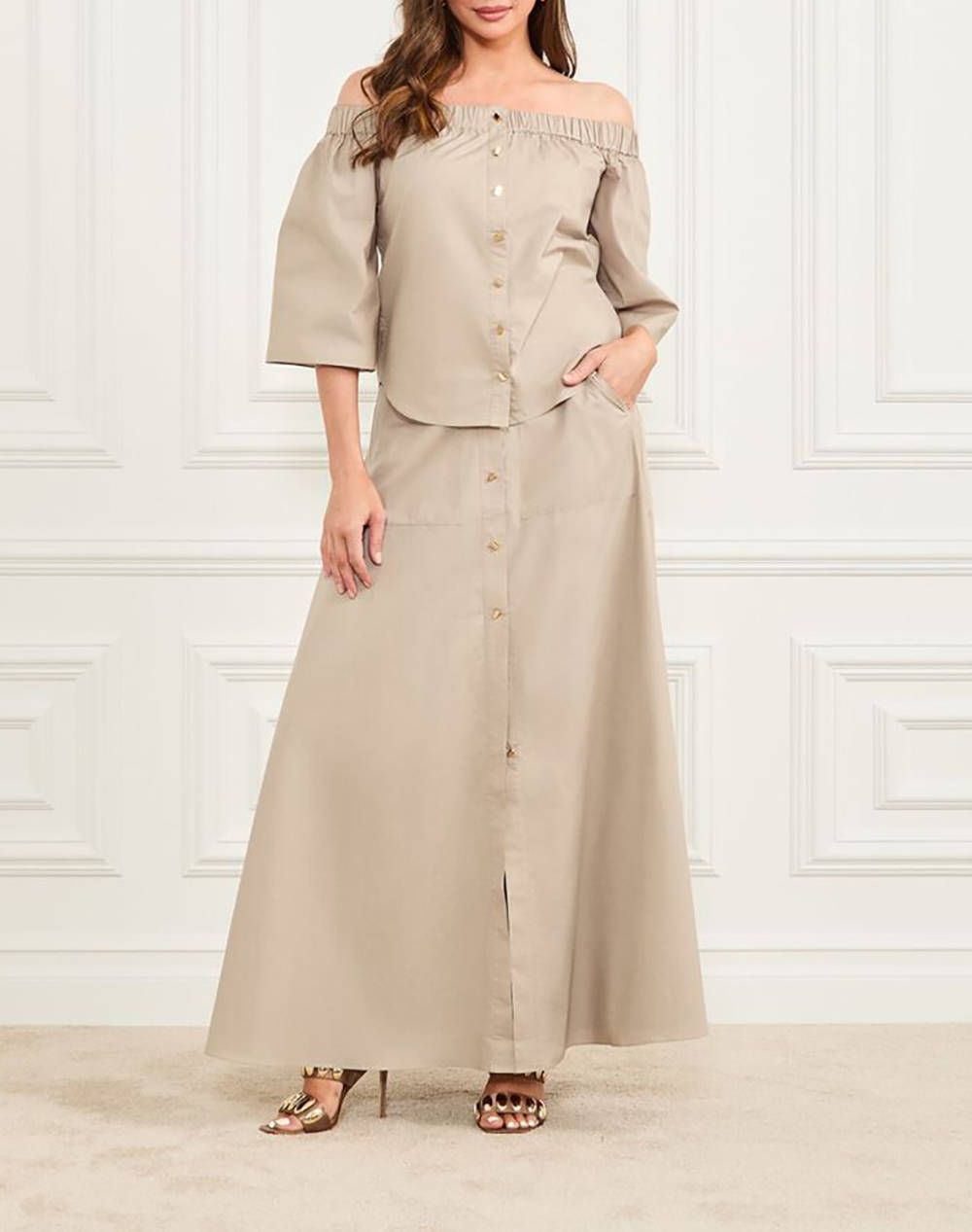 GUESS MARCIANO PAT LONG SKIRT - LIGHT STR COTTON POPELIN 110 FUSTA DE DAMA