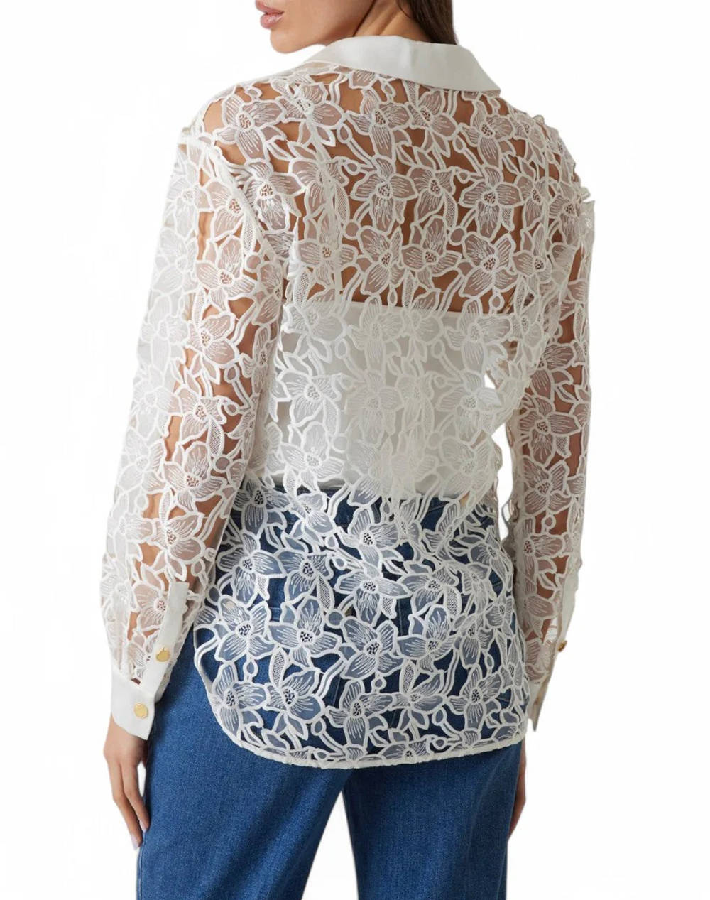 GUESS MARCIANO LIU EMBROIDERY LONG - EMBROIDERY POLY ORGANDY CAMASA DE DAMA
