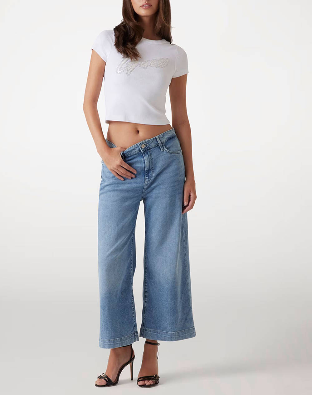 GUESS BELLFLOWER CROP WIDE LEG PANTALONI DE DAMA