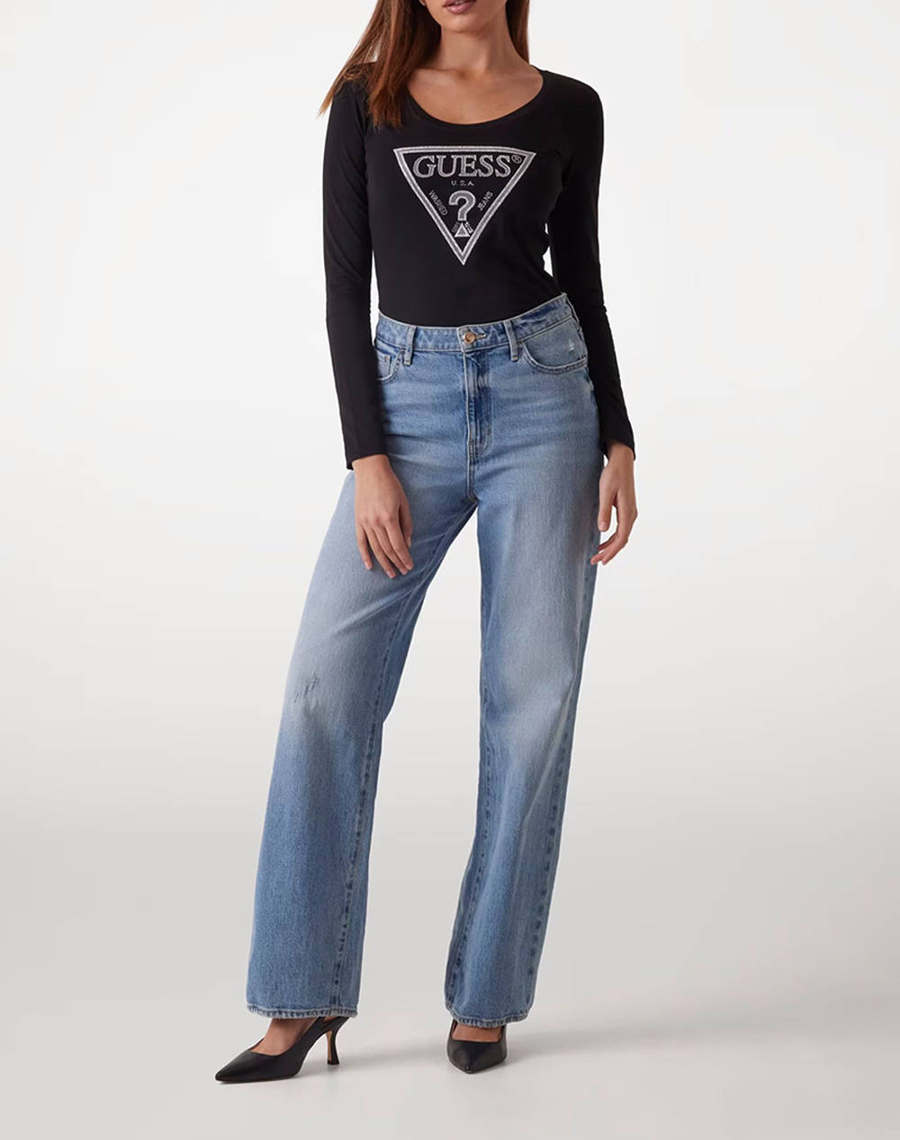 GUESS LS CN SHINY TRIANGLE TEE BLUZA DE DAMA