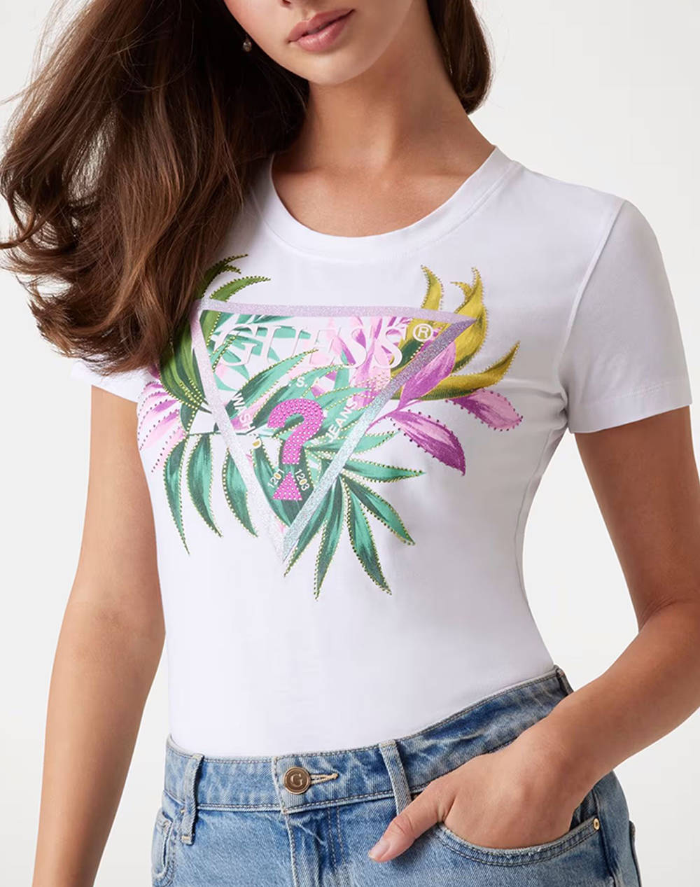 GUESS CN SS LEAF TRIANGLE TEE BLUZA DE DAMA