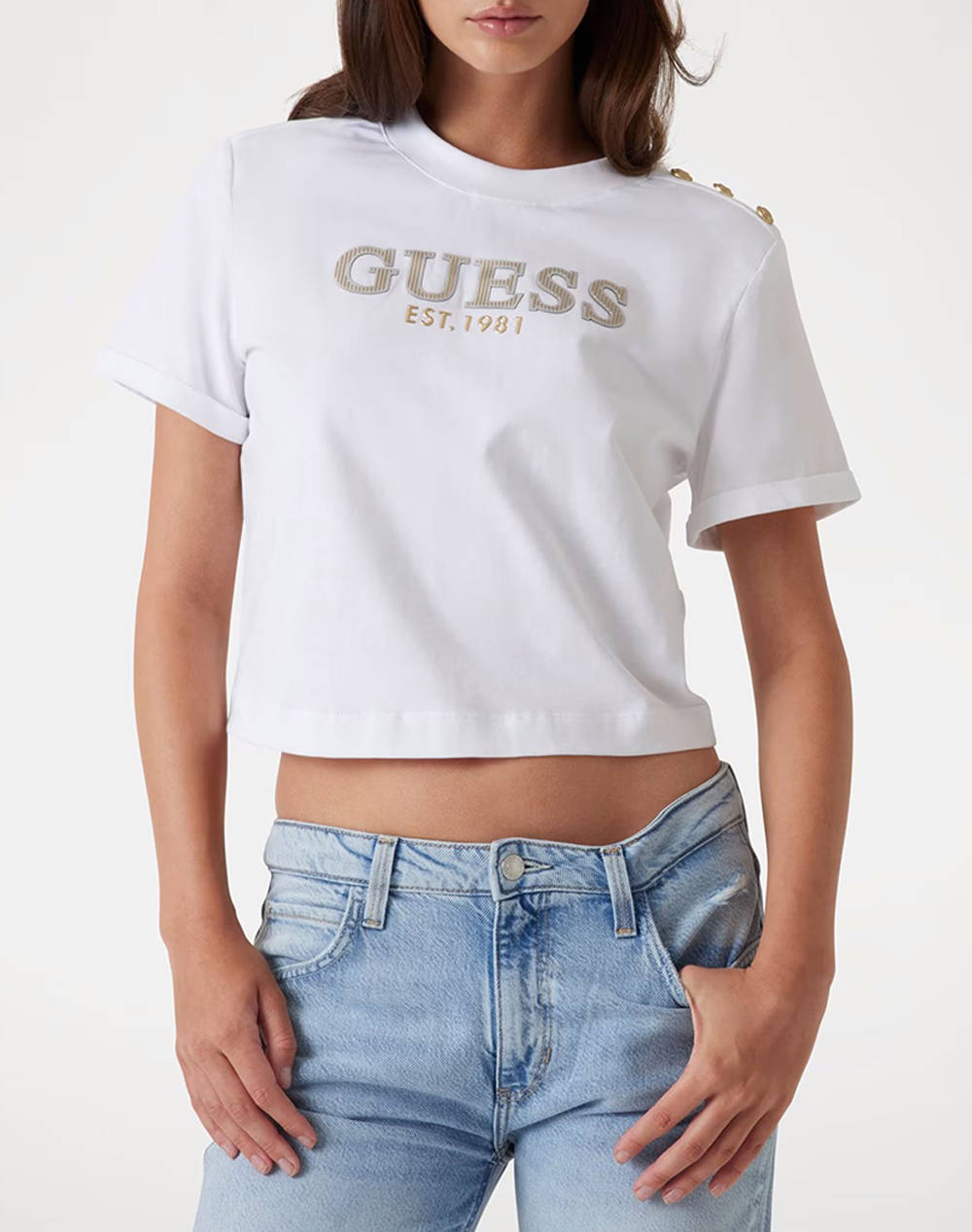 GUESS CN SS CROPPED WASHED LOGO TEE BLUZA DE DAMA