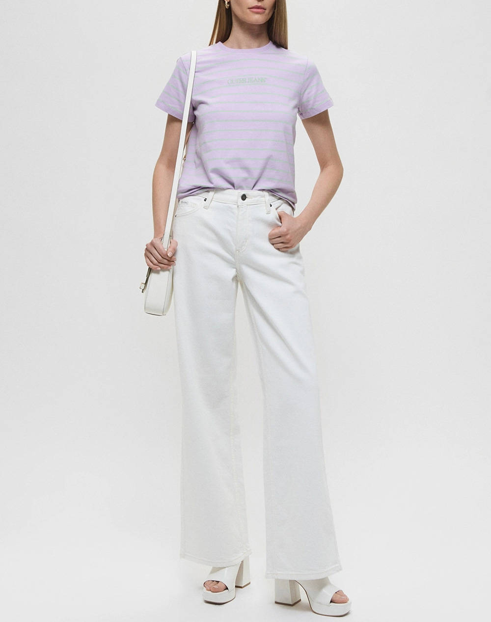 GUESS JEANS GJ G11 WIDE LEG - ECO REGEN CO AGATE STR WHITE PANTALONI DE DAMA