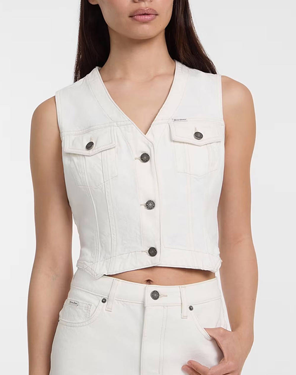 GUESS JEANS GJ DENIM VEST - ECO REGEN CO AGATE STR WHITE GEACA DE DAMA