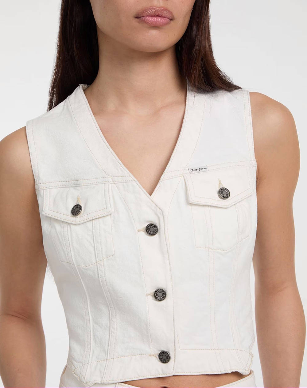 GUESS JEANS GJ DENIM VEST - ECO REGEN CO AGATE STR WHITE GEACA DE DAMA