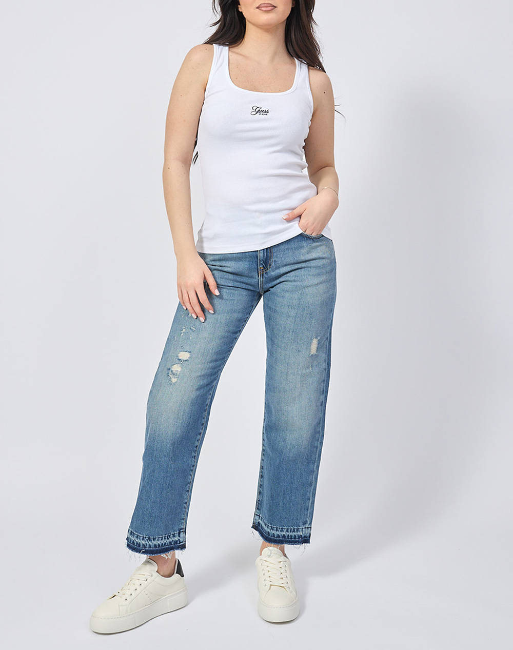 GUESS JEANS GJ TANK TOP SLIM RIB - ORG CO GUNNAR STR RIB 215 BLUZA W